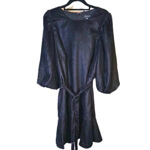 Black Velvet Ann Taylor Flounce Shift Dress Puff Sleeves Sz 6